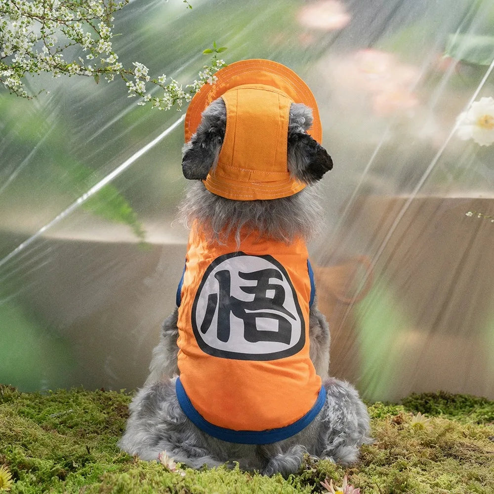 Goku-Inspired Dragon Ball Dog Costume – Orange & Blue Anime Pet Outfit