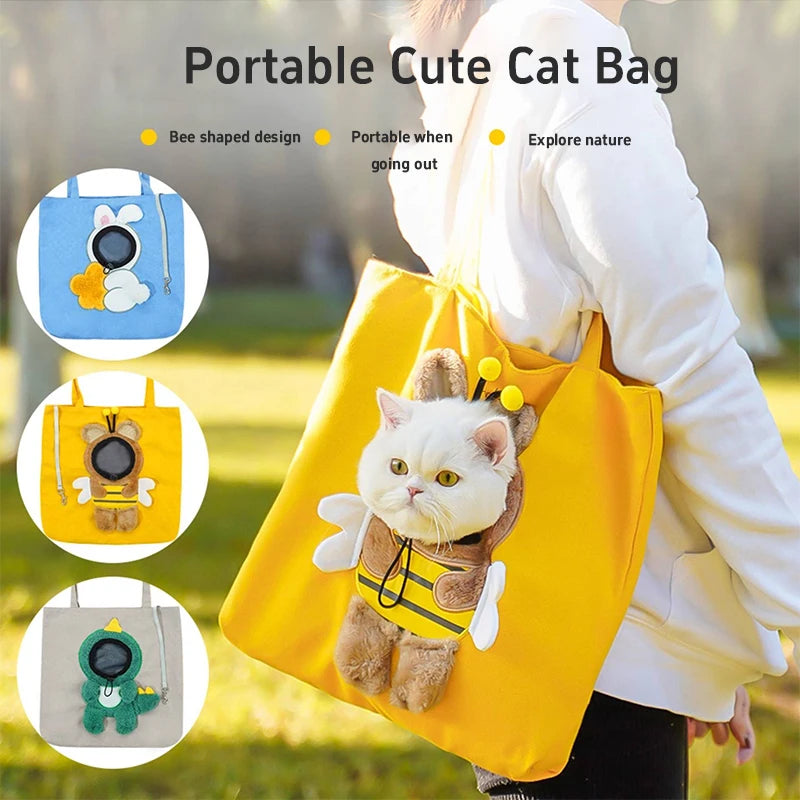 Portable Crossbody Pet Outing Bag Breathable Mesh Single Shoulder Cat Carrier for Small Dogs Hands-Free Outdoor Travel Sling
