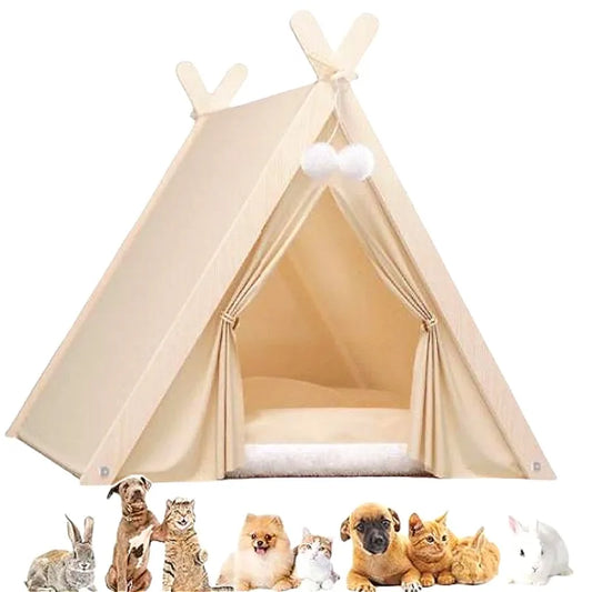 Foldable pet tent house with soft interior for dogs and cats
