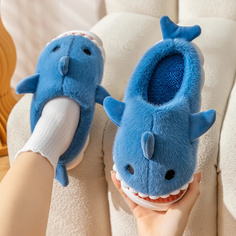 Fluffy Shark Plush Slippers for Women – Cozy Winter House Shoes