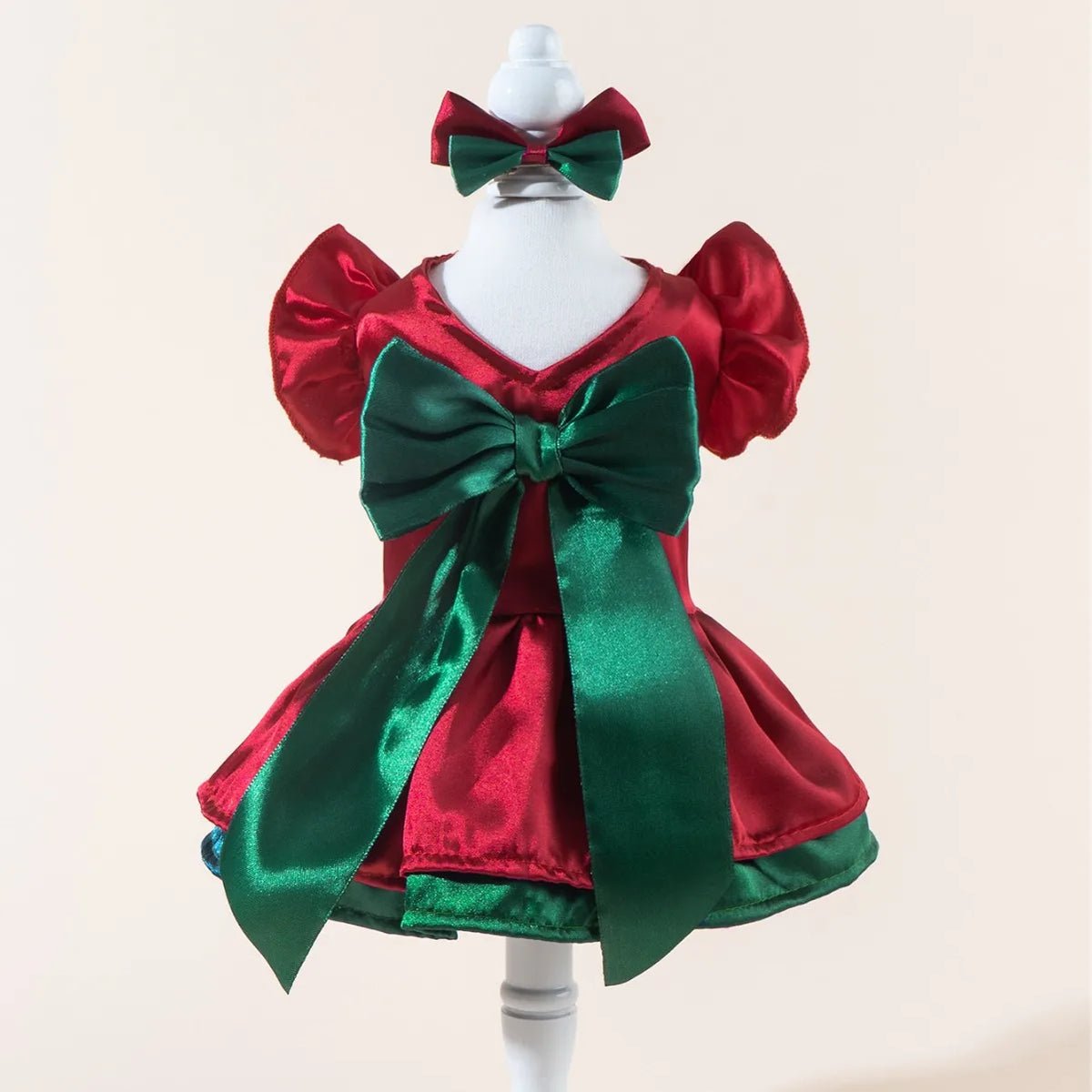 Christmas Formal Dress for Dogs & Cats – Double-Layer Festive Bow Outfit