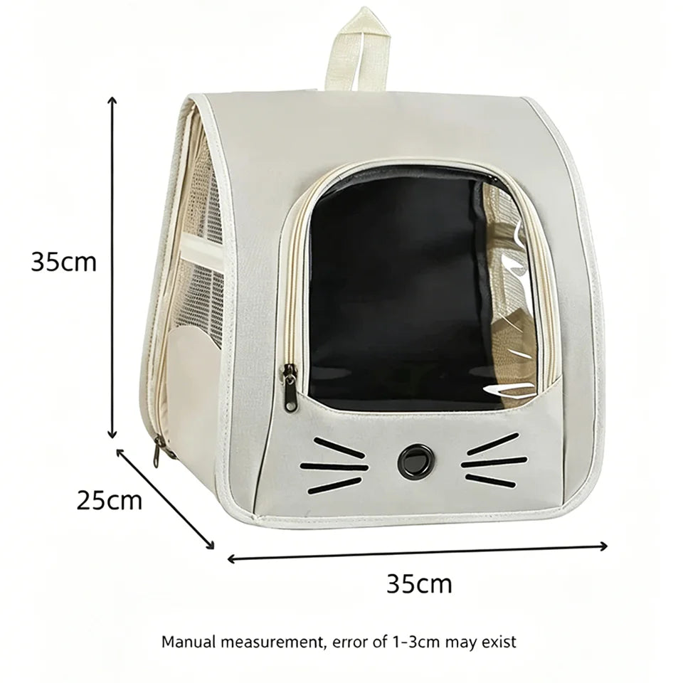 Breathable Oxford Pet Cat Carrier Backpack for Small Dogs, Portable Transparent Travel Outdoor Bag with Side Mesh Pockets, Airy