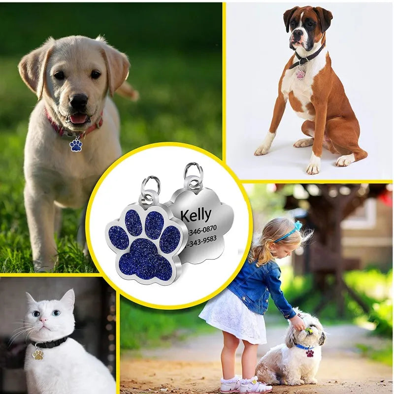 Personalized Paw Print Pet ID Tag – Custom Dog & Cat Collar Tag