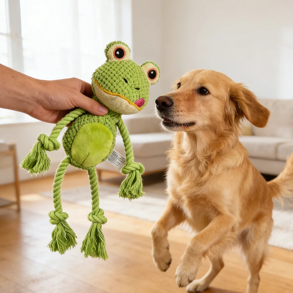 Interactive Squeaky Frog Plush Dog Toy, Upgraded Embroidered Eyes, No Hidden Hazards, Stuffing-Free Soft Bite Resistant Toy, Com