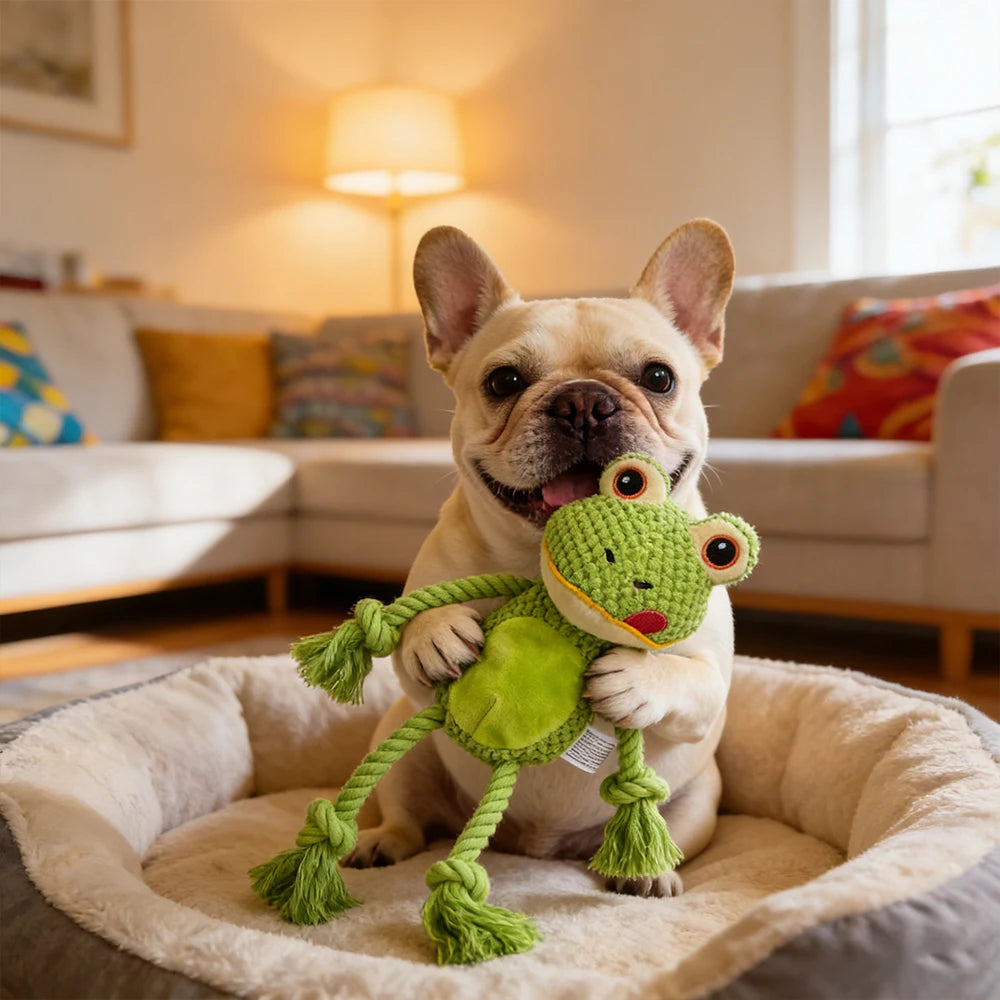 Interactive Squeaky Frog Plush Dog Toy, Upgraded Embroidered Eyes, No Hidden Hazards, Stuffing-Free Soft Bite Resistant Toy, Com