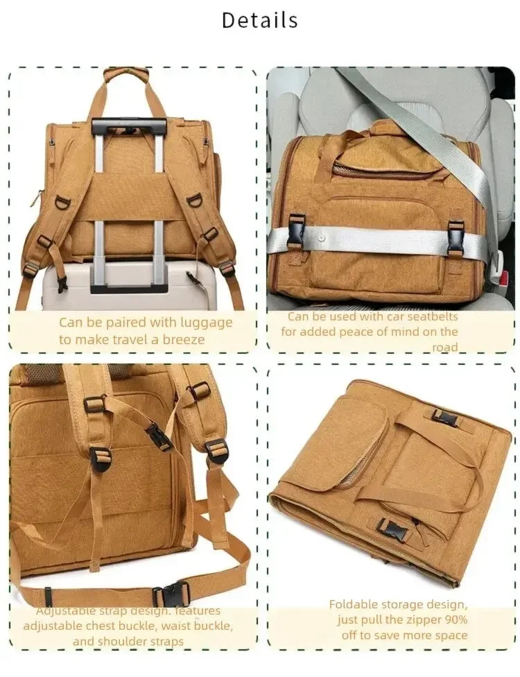 Portable cat bag, expandable large-capacity pet backpack, foldable small-medium-sized dog and cat travel bag Small/Medium Dogs
