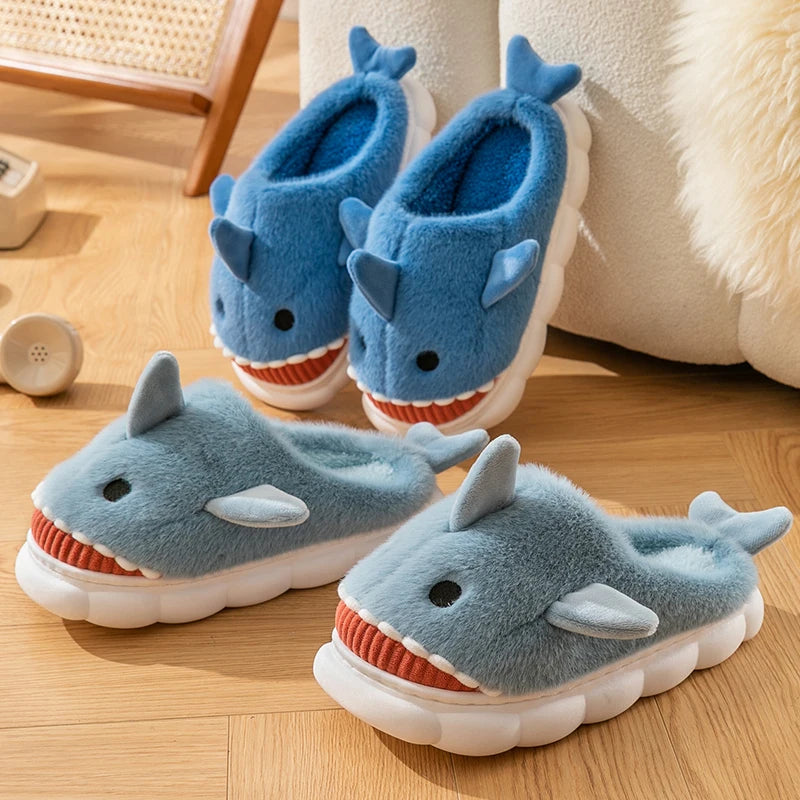 Fluffy Shark Plush Slippers for Women – Cozy Winter House Shoes