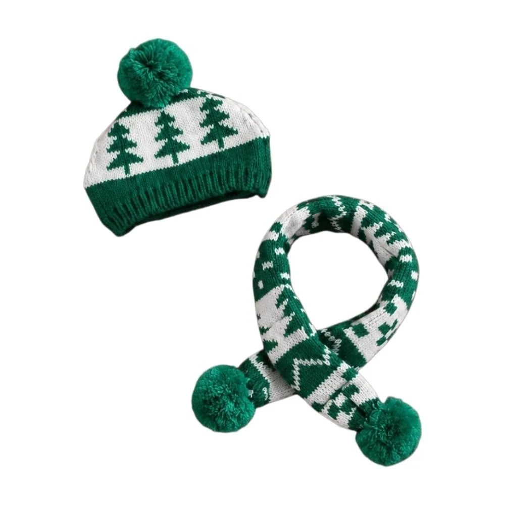 Snowflakes Cute Cat Dog Christmas Hat Scarf Green Red Warm Pet Dress Up Set Soft Adjustable Pet Knitted Suit Xmas Pet Costume