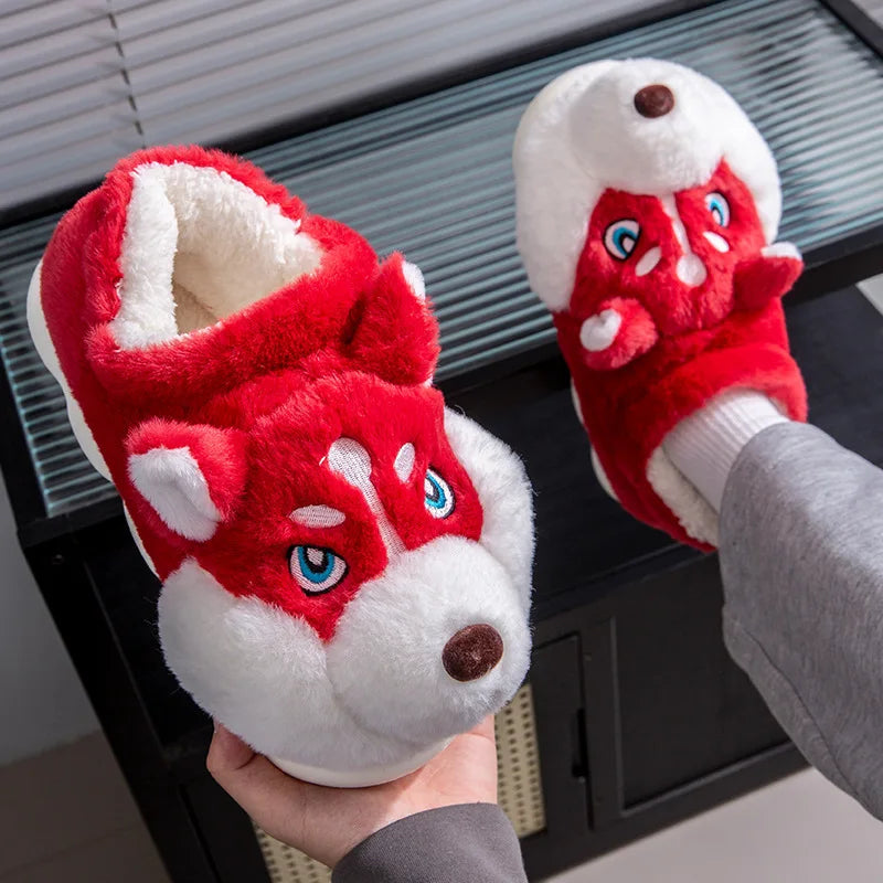 Cute Cartoon Dog Plush Slippers – Cozy Winter House Shoes