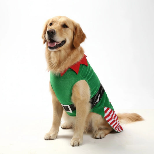 Dog wearing a cute Christmas elf holiday costume
