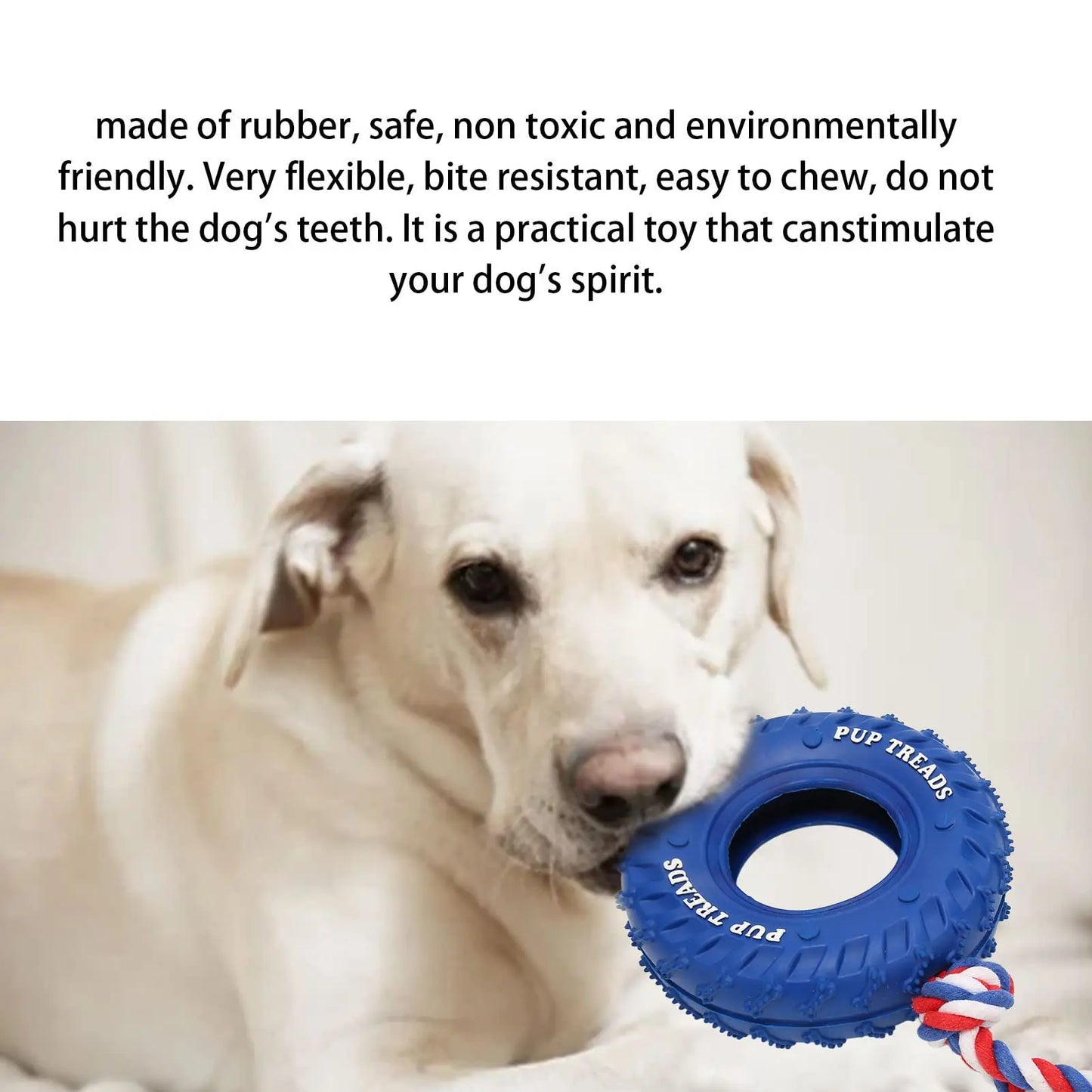 Natural Rubber Tire & Organic Cotton Rope Heavy Duty Dog Toy - Large Breed Indestructible Tug of War Chew Toy