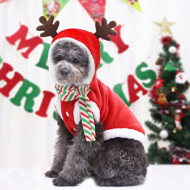 Christmas Reindeer Dog Hoodie Soft Flannel Warm Pet Two-Legged Clothes Xmas Cosplay Costume for Small Dog Cat