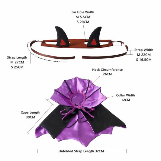 Vampire Cat Halloween Costume – Devil Horn Cape & Pet Headband