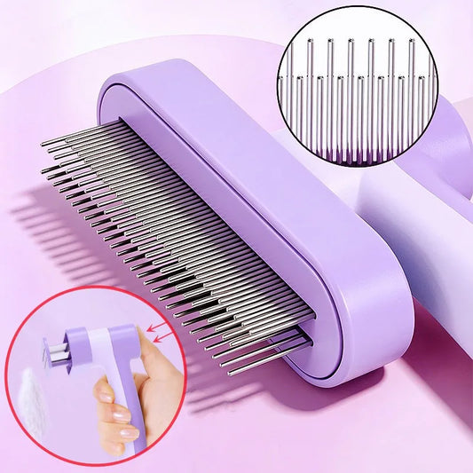 Dog Comb Self Cleaning Dog Brush Adjustable Flea Pet Comb Double Row Combs for Dogs Hair Cleaning Massage Cat Comb Pet Grooming