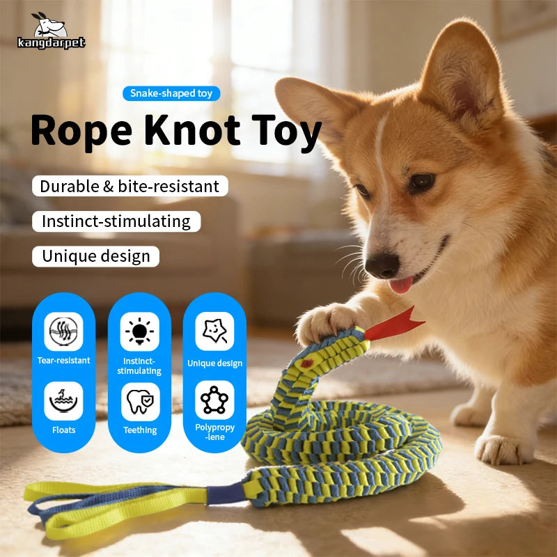 Durable Snake Shaped Dog Rope Toy Interactive Floating Pet Chew Toy for Teething Training Tug of War 3 Sizes