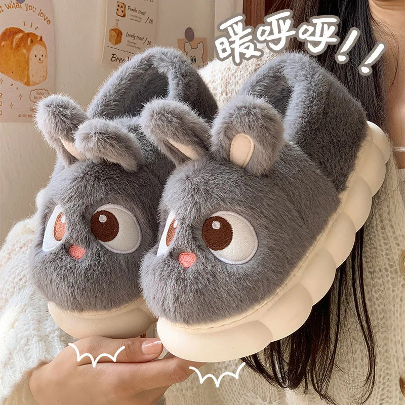 Women’s Pink Rabbit Plush Slippers – Cute Cozy House Shoes