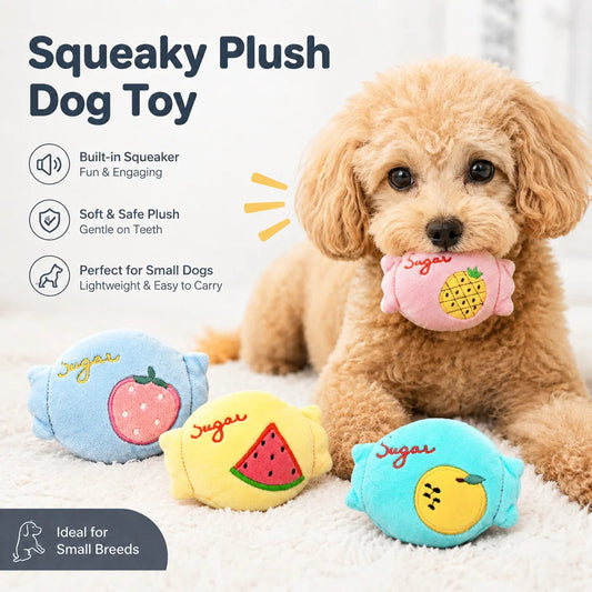Cute Fruit Candy Plush Dog Toy with Squeaker Soft Washable Puppy Bite Toy Interactive Fetch Toy for Pets