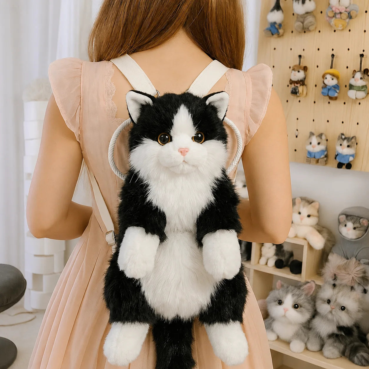 Cute Cat Backpack for Girls, Kawaii Plush Bag, Soft Animal Crossbody Bag for School, Travel & Daily Outfit