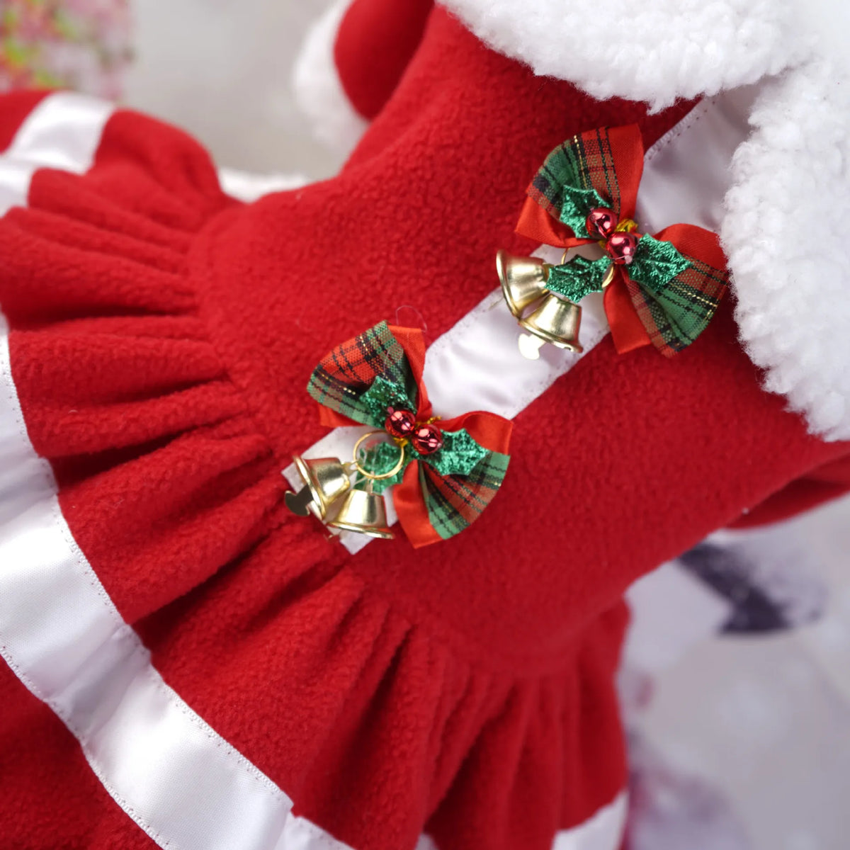 Fleece Pet Dress for Christmas Small Dog Clothes Party Outfit Supplies Festive Pet Costume