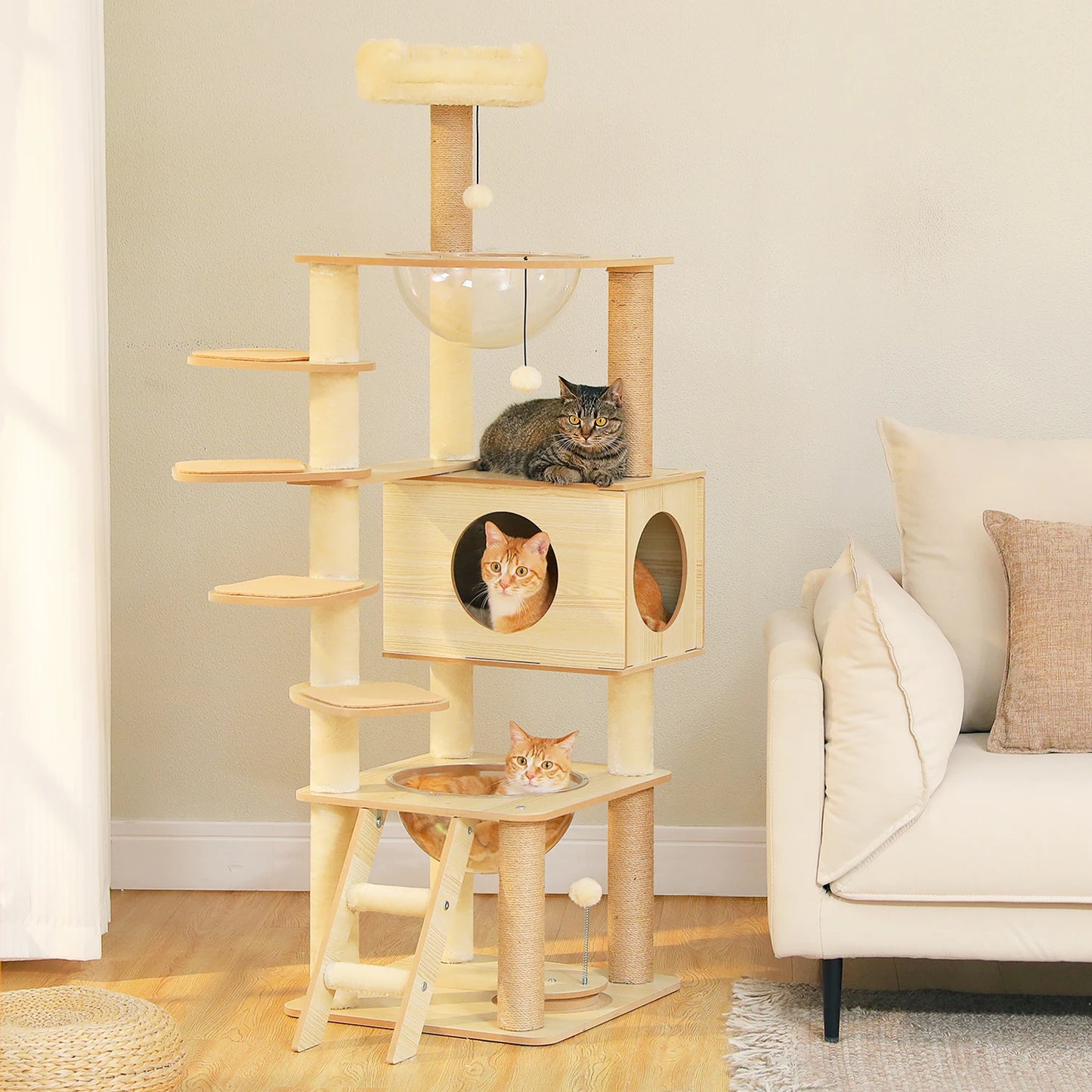 Wood Multi-Level Cat Tree for Indoor Cats
