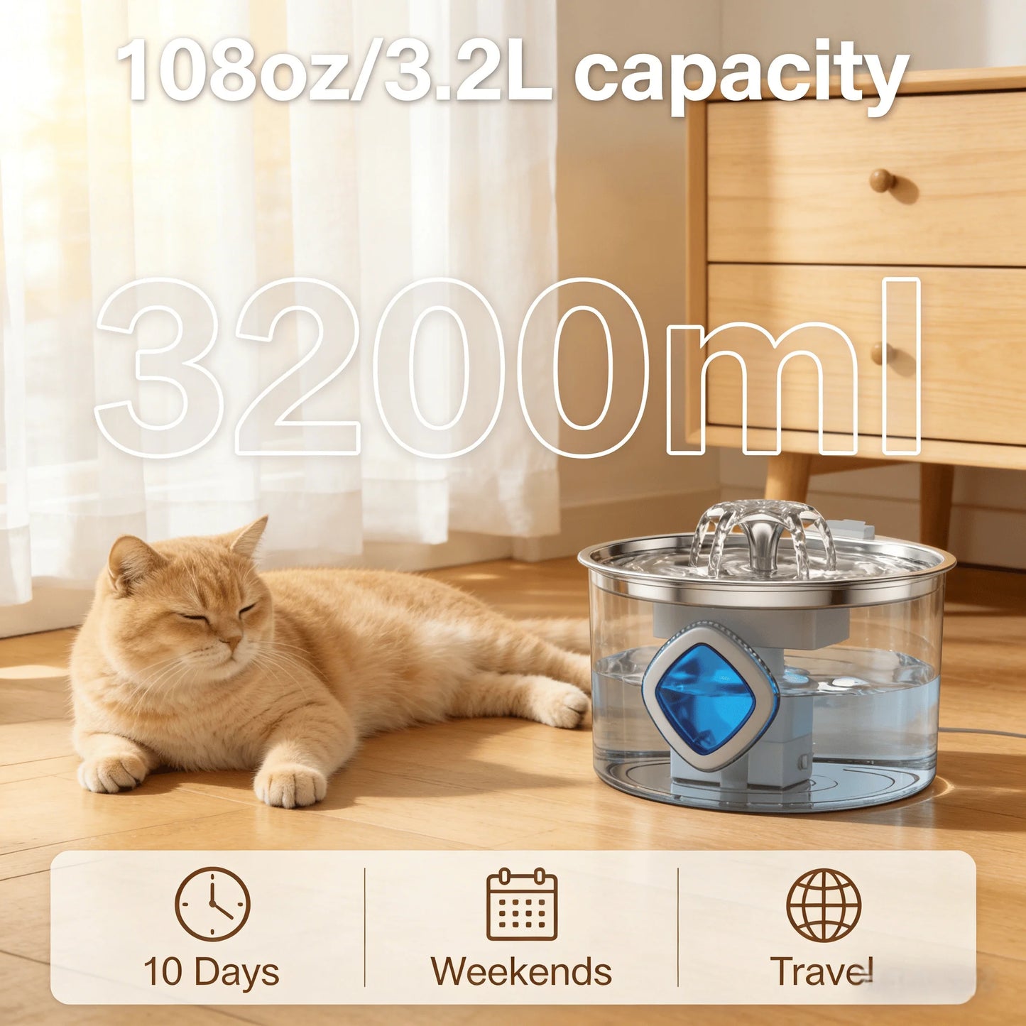 Large Capacity Pet Water Fountain for Dogs & Cats