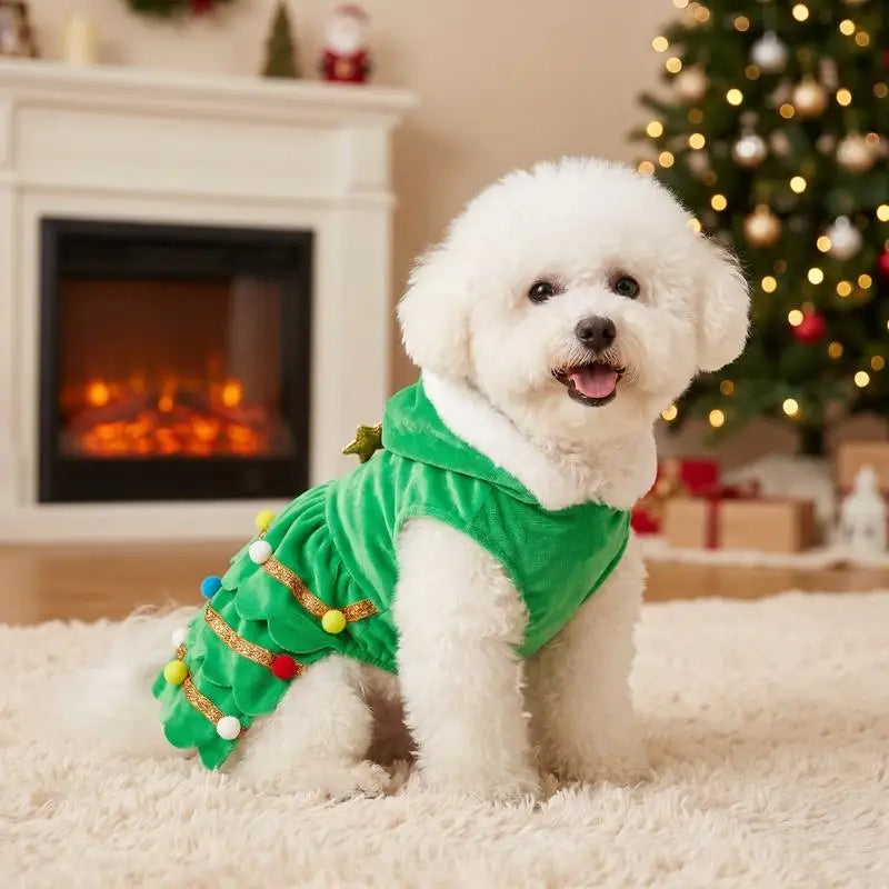 1 pet Christmas green hat Christmas tree dress suitable for cats, dogs, Christmas holiday gift decoration and matching use