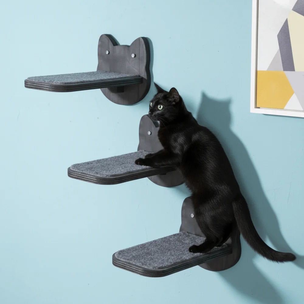 Wooden Cat Climbing Shelves Wear Resistant Scratching Pads Wall Mounted Cat Tree Floating Stairs Sturdy Cat Wall Shelves