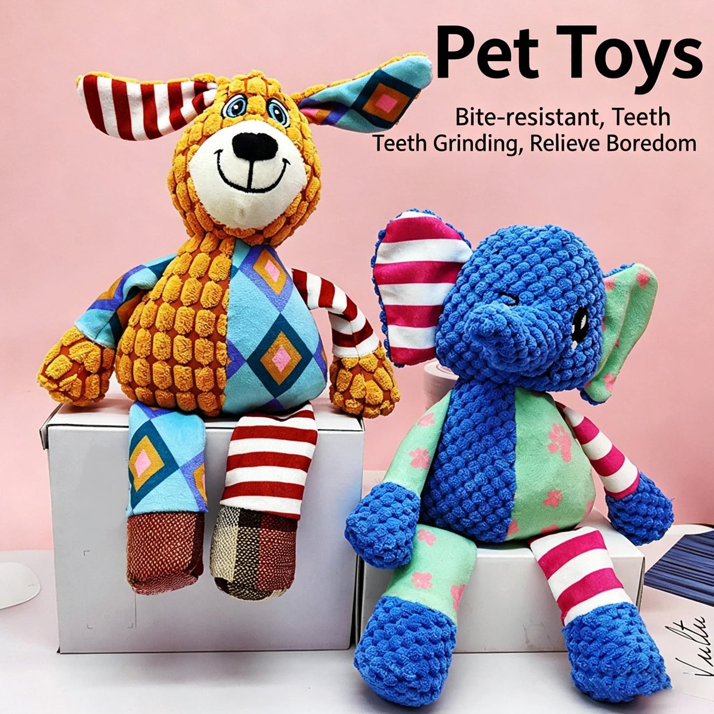 Spliced Animal Plush Pet Toy Bite Resistant Squeaky Interactive Chew Toy Dog Cat Teeth Cleaning Daily Pet Supply